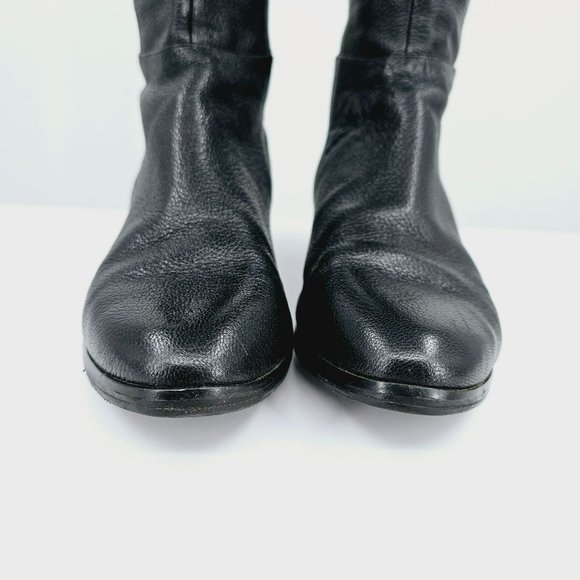Michael Kors Tall Riding Boots 7 M Black Leather Almond Toe Knee High Side Zip - Picture 4 of 14